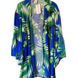 NWT Betsy Boo's Boutique Blue & Green Tropical Print Kimono Swim Cover-Up Large